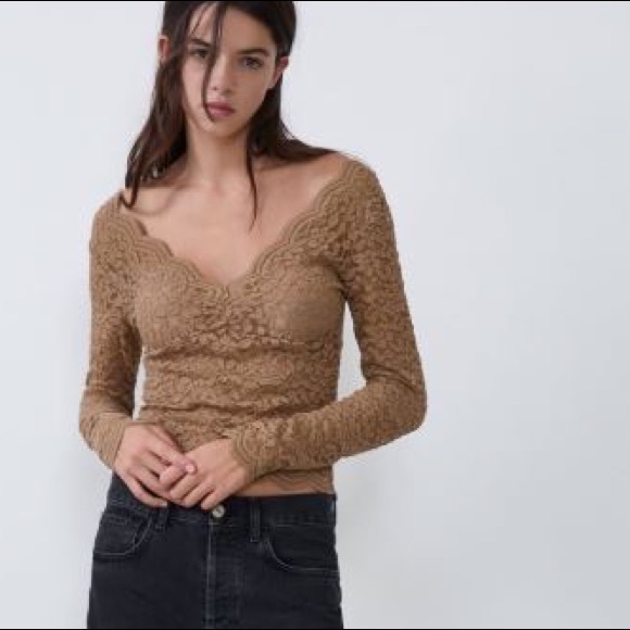 Zara Tops - ZARA sheer lace long sleeve blouse